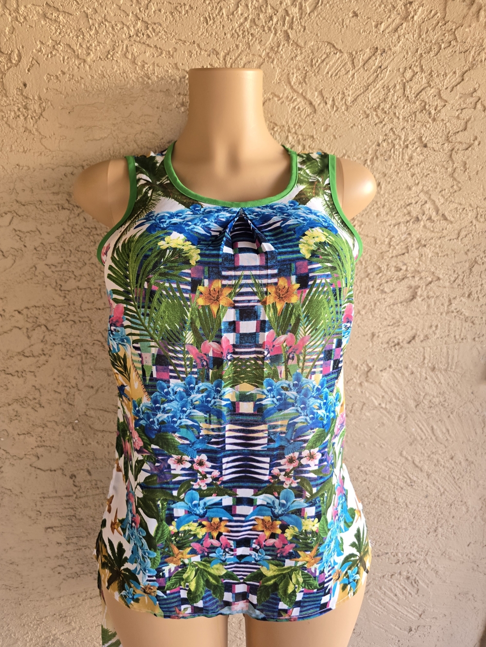 Nicole Colorful Tropical Print Dress with Green Trim